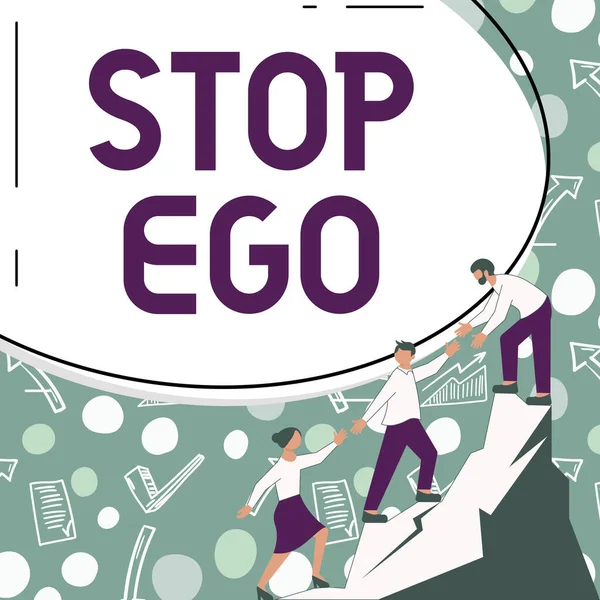 Tekenen Weergeven Stop Ego Bedrijfsoverzicht Beheers Obsessie Voor Een Beslissing — Stockfoto