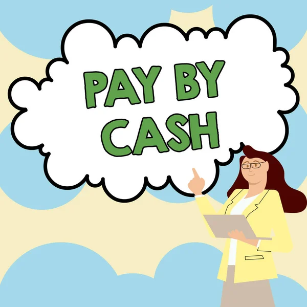 Texto Conceptual Pay Cash Word Customer Paying Money Coins Bills —  Fotos de Stock