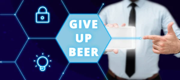 Texto Que Mostra Inspiração Desistir Cerveja Palavra Escrito Parar Beber — Fotografia de Stock