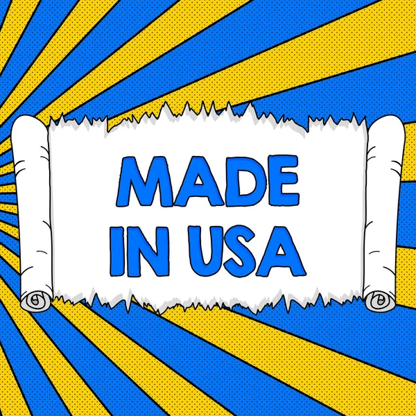 Inspirace Ukazující Ceduli Made Usa Word Written American Brand United — Stock fotografie