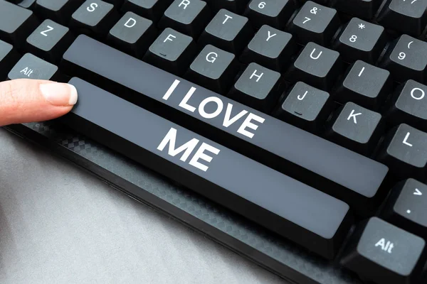 stock image Text caption presenting I Love Me, Concept meaning To have affection good feelings for oneself self-acceptance