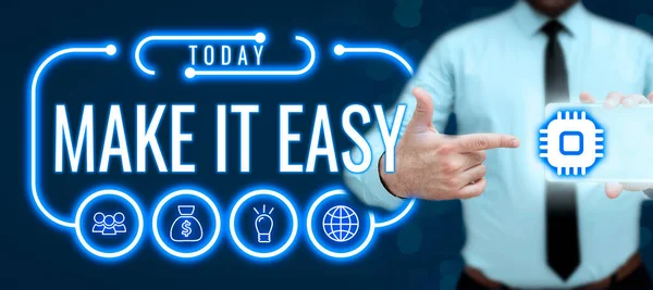 Szöveg Feliratot Bemutató Make Easy Business Showcase Intelligens Megközelítés Erőfeszítés — Stock Fotó