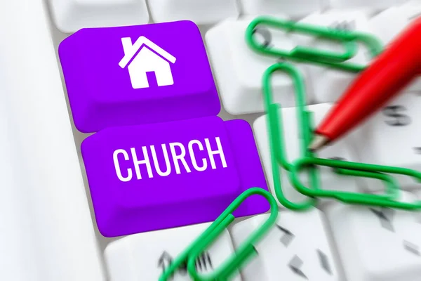 Wyświetlacz Konceptualny Kościół Przegląd Działalności Budynek Używany Publicznego Kultu Chrześcijańskiego — Zdjęcie stockowe