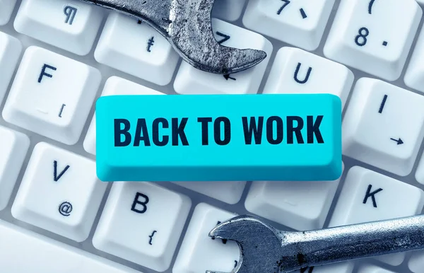 Sinal Texto Mostrando Back Work Conceito Negócio Retornando Rotina Trabalho — Fotografia de Stock