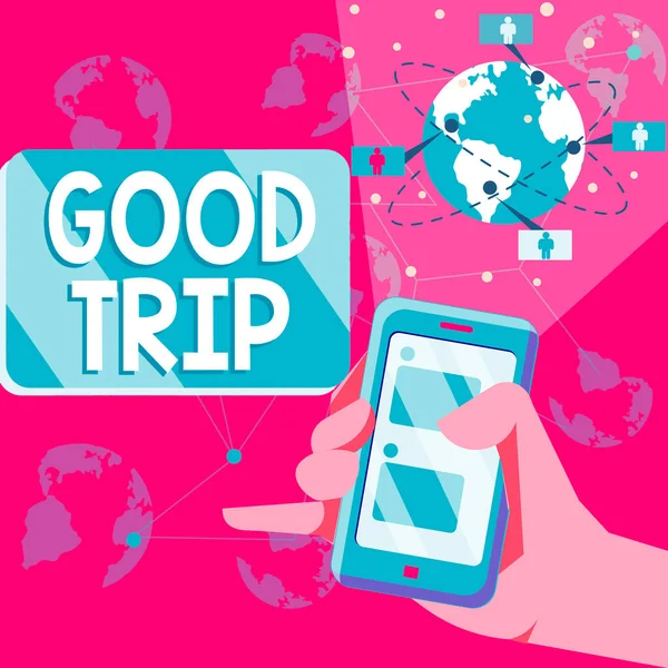 Znak Tekstowy Pokazujący Good Trip Business Showcase Podróż Lub Podróż — Zdjęcie stockowe