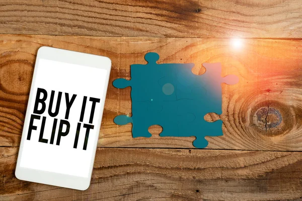 Signo Texto Que Muestra Comprar Flip Concepto Que Significa Comprar — Foto de Stock