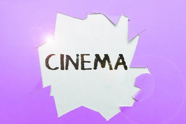 テキストを表示する書き込み映画館 公共娯楽のために映画が表示されるビジネス概要劇場映画館 — ストック写真