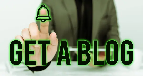 Podpis Tekstowy Prezentujący Get Blog Pomysł Biznes Zacznij Pisać Portalach — Zdjęcie stockowe