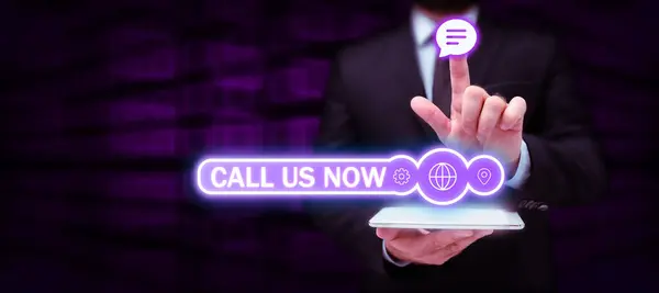 Kavramsal Görüntüleme Call Now Business Approach Communicate Phone Contact Desk — Stok fotoğraf