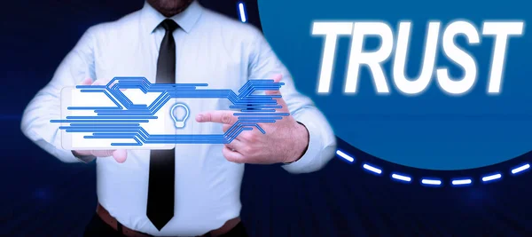 Manuscrito Texto Confiança Ideia Negócio Firme Crença Confiabilidade Verdade Habilidade — Fotografia de Stock