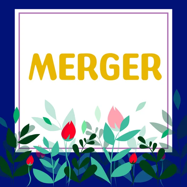 Birleşmeyi gösteren metin işareti, iki şeyin ticari şov kombinasyonu özellikle şirketlerin tek bir dairede oturduğunu gösteriyor.