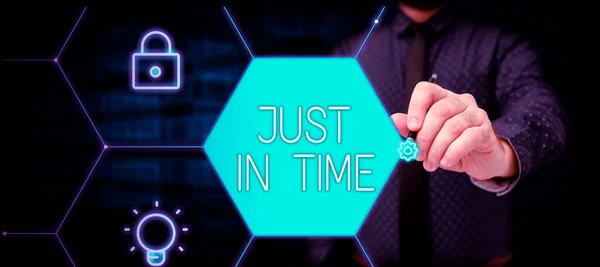 Podepsat Zobrazení Just Time Business Showcase Příjezd Přesně Hodinu Požadováno — Stock fotografie