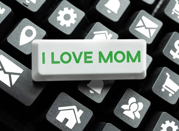 Sign Displaying Love Mom Word Good Feelings Mother Affection Loving — Zdjęcie stockowe