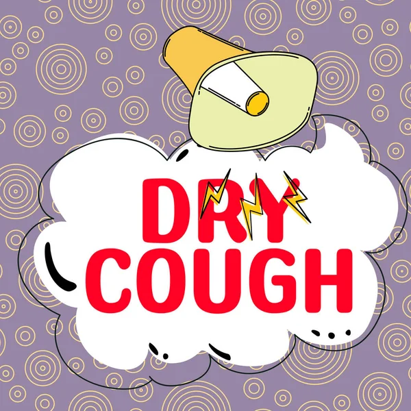 Text caption presenting Dry Cough, Internet Concept cough that are not accompanied by phlegm production or mucus
