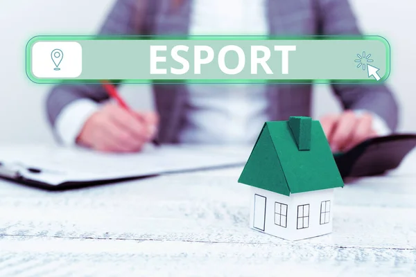 显示Esport Business Approach Multiplayer视频游戏的文字标志 吸引观众和娱乐 — 图库照片