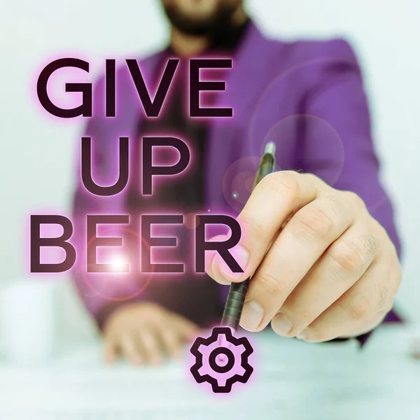 Sign Displaying Give Beer Internet Concept Stop Drinking Alcohol Treatment — Fotografia de Stock