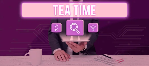 Sign Displaying Tea Time Word Written Time Afternoon Some People — Stock Photo, Image