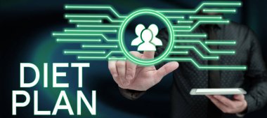 Diyet Planı 'nı gösteren imza, sağlık yönetimi nedenleri için özel besin alımına ilişkin Yazılan Sözcük