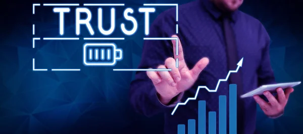 Sinal Escrita Mão Confiança Internet Conceito Firme Crença Confiabilidade Verdade — Fotografia de Stock