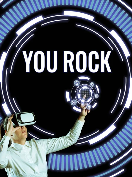 Inspiracja Pokazując Znak You Rock Słowo Slangu Frazę Pochwały Lub — Zdjęcie stockowe