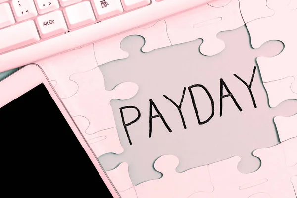 Inspiração Mostrando Sinal Payday Visão Geral Negócio Dia Que Alguém — Fotografia de Stock