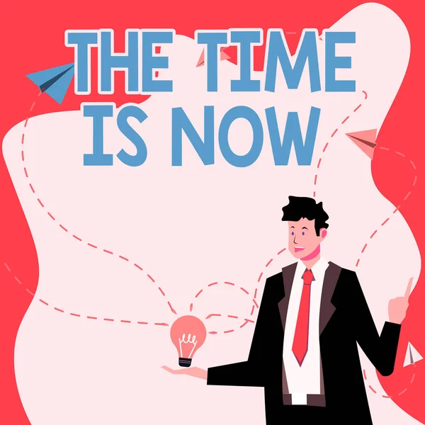 Jelzés Megjelenítése Time Now Word Írt Ösztönzése Valaki Hogy Elkezd — Stock Fotó