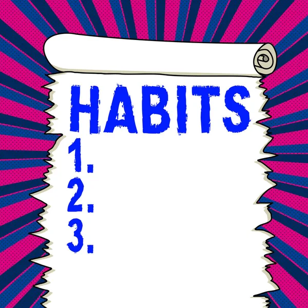 Tekstbord Met Habits Woord Voor Regelmatige Neiging Praktijk Routine Gebruikelijke — Stockfoto