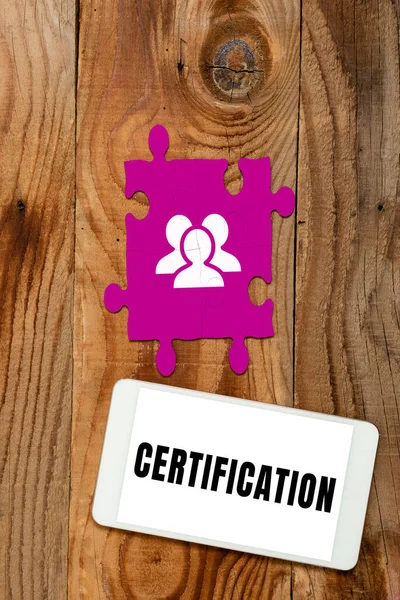 Legenda Conceitual Certificação Visão Geral Negócio Fornecer Alguém Com Documento — Fotografia de Stock