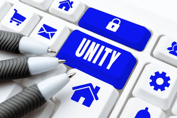 stock image Handwriting text Unity, Business showcase state of being united or joined as whole becoming one person