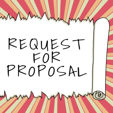 Writing displaying text Request For Proposal, Concept meaning document contains bidding process by agency or company