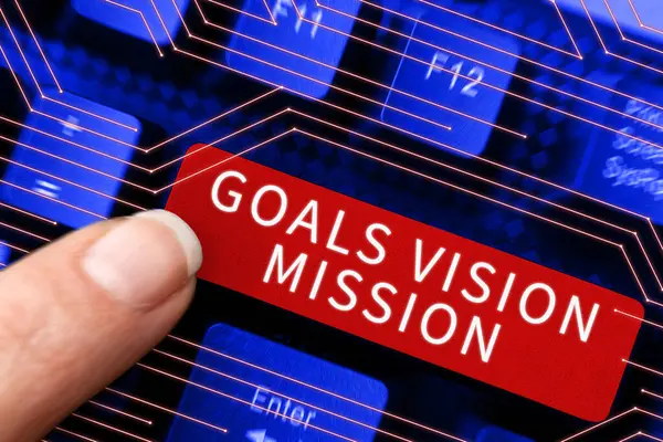 Inspiration Zeigt Zeichen Ziele Vision Mission Wort Für Praktischen Planungsprozess — Stockfoto
