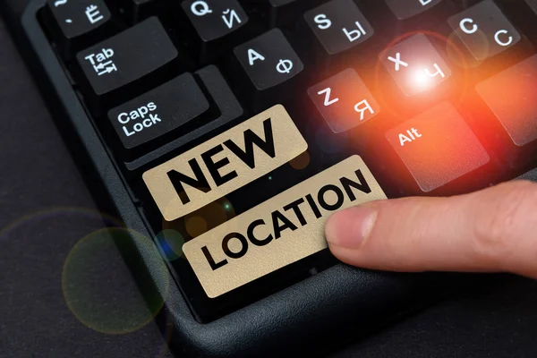 Sign Displaying New Location Internet Concept Get Located New Place — Stockfoto
