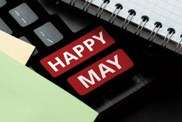 Hand Writing Sign Happy May Conceptual Photo Happy New Month —  Fotos de Stock