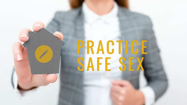 Text Sign Showing Practice Safe Sex Internet Concept Intercourse Which — Stock Photo, Image