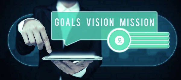 Sign Displaying Goals Vision Mission Business Concept Practical Planning Process — Stock Photo, Image