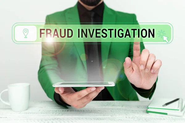 Sign Displaying Fraud Investigation Word Process Determining Whether Scam Has — Fotografia de Stock
