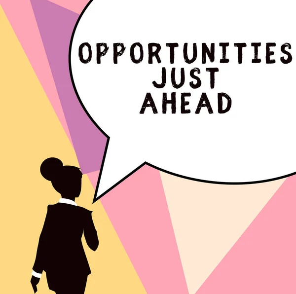 Textschild Mit Der Aufschrift Opportunities Just Ahead Business Overview Set — Stockfoto