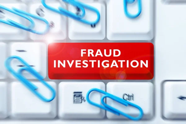 Text Sign Showing Fraud Investigation Word Written Process Determining Whether — Stock Photo, Image