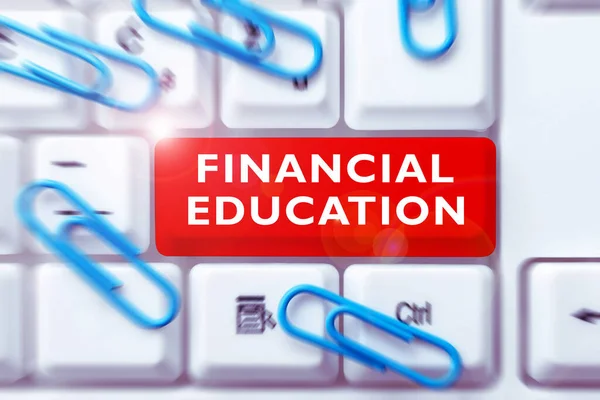 Inspiratie Toont Teken Financial Education Business Idee Inzicht Monetaire Gebieden — Stockfoto