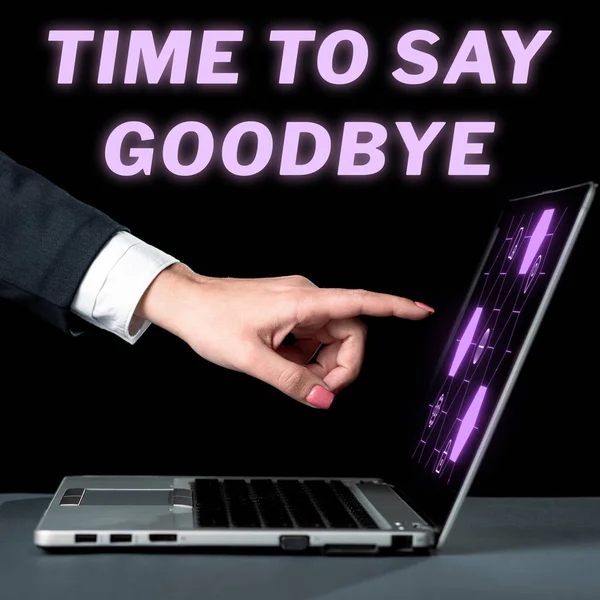Pisanie Wyświetlania Tekstu Czas Powiedzieć Widzenia Przegląd Biznesowy Pożegnanie Licytacja — Zdjęcie stockowe
