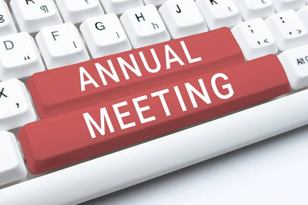 Tekstbord Met Jaarvergadering Zakelijke Aanpak Jaarlijkse Bijeenkomst Van Een Organisatie — Stockfoto