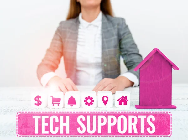 Sign Displaying Tech Supports Business Approach Help Given Technician Online — Fotografia de Stock