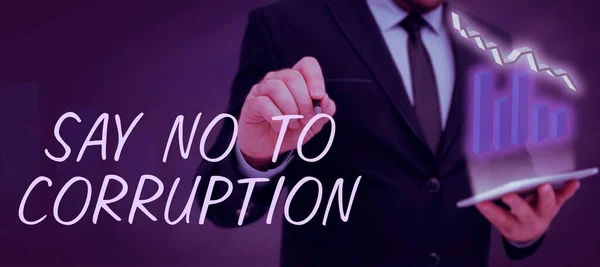 Texto Que Mostra Inspiração Diga Não Corrupção Conceito Significado Introduzindo — Fotografia de Stock
