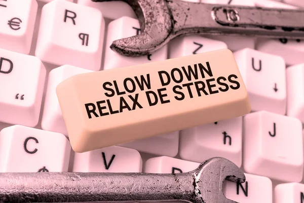 Tekst Toont Inspiratie Slow Relax Stress Zakelijk Overzicht Laat Een — Stockfoto