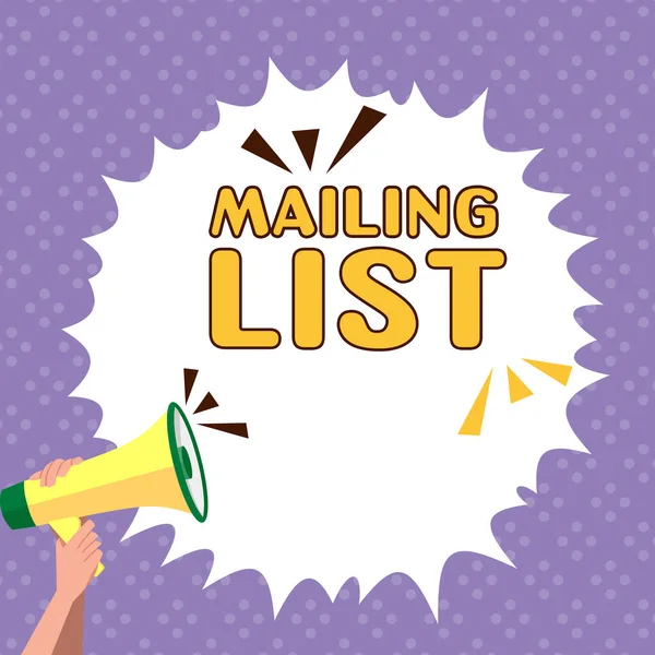 Podpis Tekstowy Prezentujący Listę Mailingową Business Idea Lista Osób Które — Zdjęcie stockowe