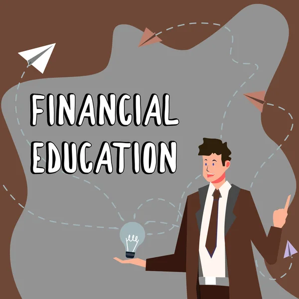 Mão Escrita Sinal Educação Financeira Palavra Para Compreender Áreas Monetárias — Fotografia de Stock