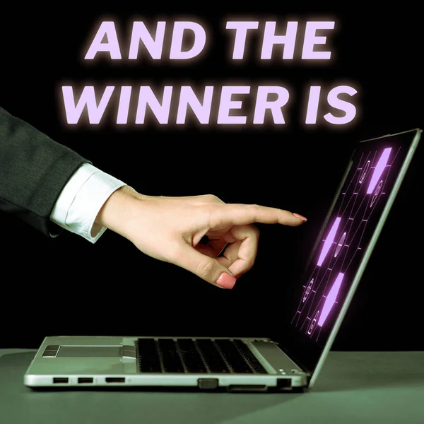 Podepsat Zobrazení Vítěz Internet Koncept Písemné Ústní Výsledky Krátkého Kvízu — Stock fotografie