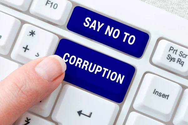 Skriva Textvisning Säg Nej Till Korruption Affärsstrategi Införa Decentraliserat Utbyte — Stockfoto