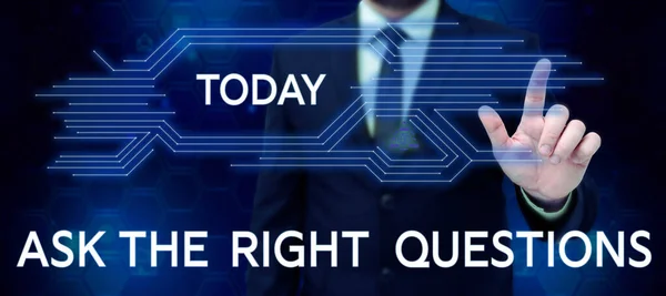 Λεζάντα Κειμένου Που Παρουσιάζει Ask Right Questions Business Concept Αναζήτηση — Φωτογραφία Αρχείου