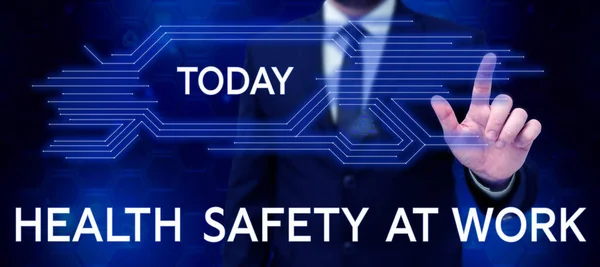 概念标题 工作场所的健康与安全 互联网概念安全程序防止意外事故避免危险 — 图库照片